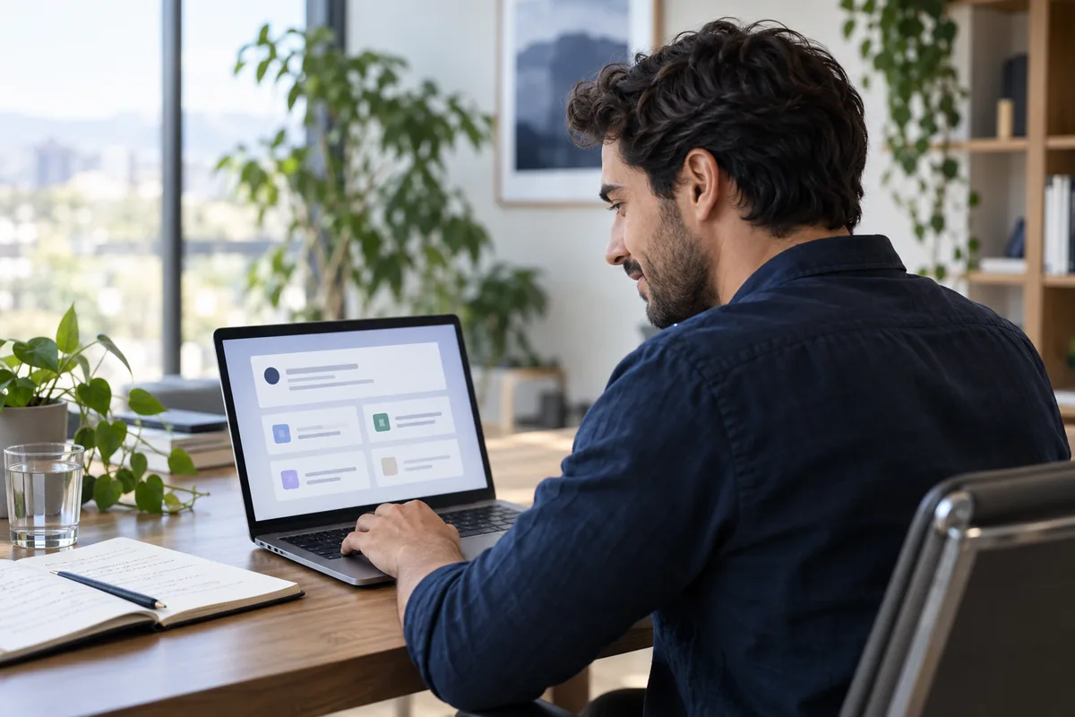 Professional working through the scenarios on a laptop